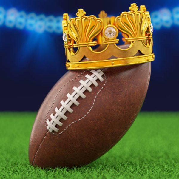 Kings Golden Crown with American Football. 3D Render